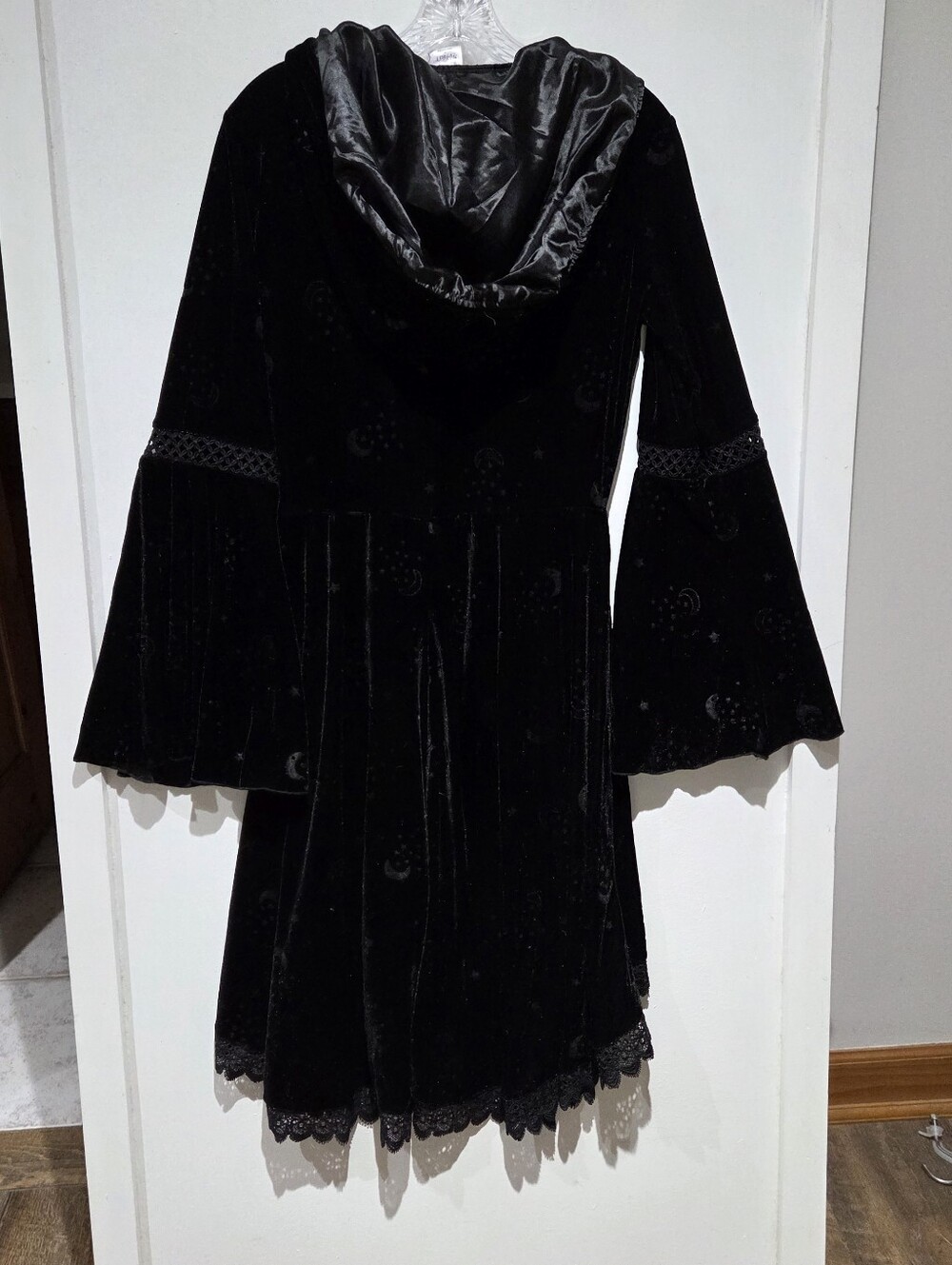 Whims Goth Black Velvet High-Low Hooded Dress - Picture 9 of 11